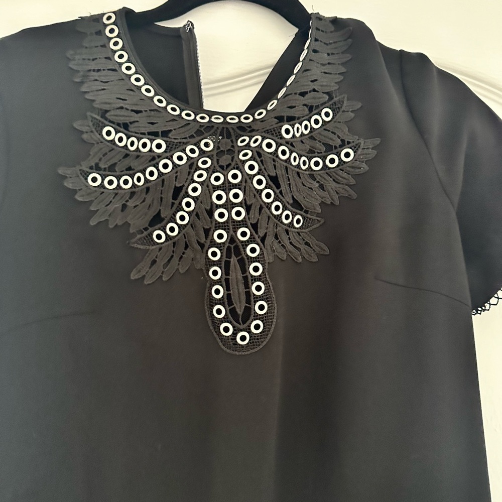 The Kooples black short sleeve dress with silver metal embroidered Size S